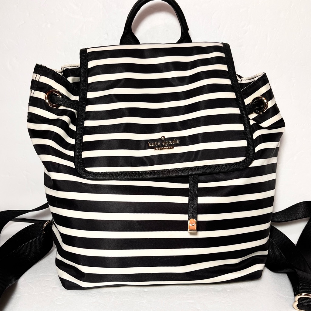 Euc- Kate Spade Molly Nylon Backpack - Classic Black & White Stripe